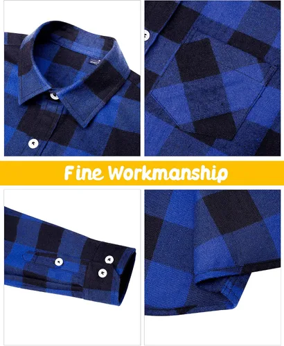 Vista 4 de siliteelon Camisa de franela a cuadros para niños pequeños, camisas de manga larga con botones