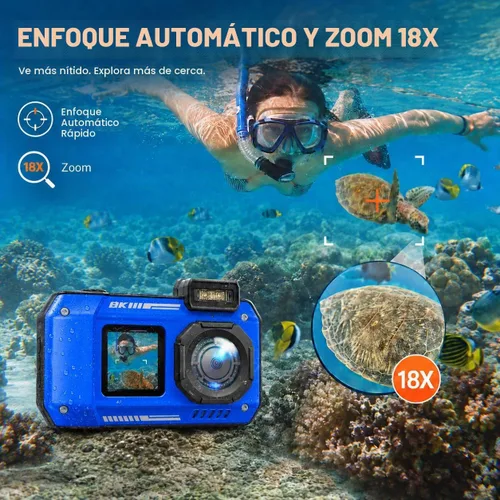 Vista 5 de Maxmango Cámara digital submarina D50 8K -70MP 33FT Cámara impermeable, cámara subacuática para esnórquel, buceo, surf, natación, cámara digital
