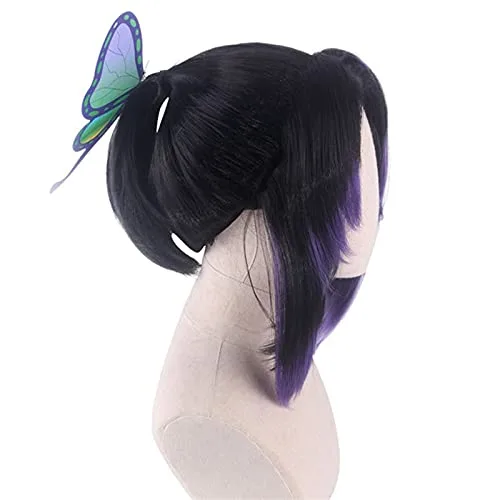 Vista 5 de BYOOTI Peluca de cosplay de anime Demon Slayer Kochou Shinobu de Kochou Shinobu, color morado degradado, Kimetsu no Yaiba, pelucas de disfraz