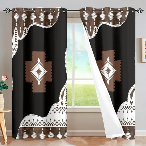 Vista 34 de Dreaweet African Tribal Blackout Curtains 63 Inch Long 2 Panels Set Bohemian Ethnic Geometric Grommet Top Thermal Insulated Curtains for Living Room