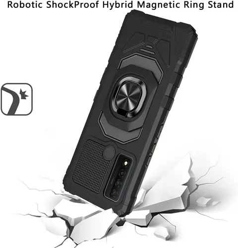 Vista 3 de Compatible con Alcatel TCL 20 XE con protector de pantalla de vidrio templado [soporte magnético de soporte de anillo de montaje en automóvil] Funda