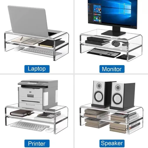 Vista 5 de Soporte para monitor y organizador de escritorio de acrílico transparente de 2 niveles, elevador de oficina en casa de 16 x 9.4 x 5.5 pulgadas
