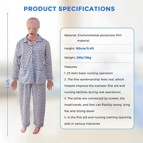Vista 2 de Maniquí médico para entrenamiento – Maniquí de enfermería de tamaño real femenino de 5.4 pies, maniquí de cuidado del paciente de cuerpo completo