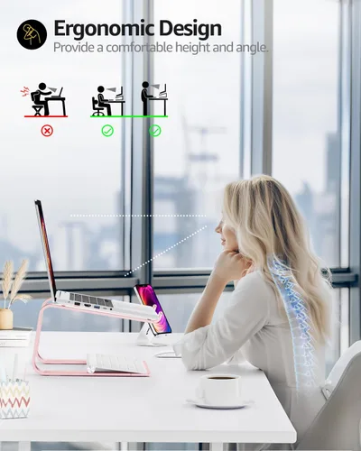 Vista 3 de Urmust Soporte elevador de aluminio para computadora portátil compatible con MacBook Air Pro, Dell, HP, Lenovo Samsung, Alienware todas las Oro Rosa