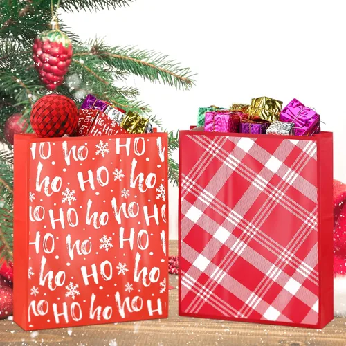 Vista 3 de Cholemy Paquete de 200 bolsas de regalo de Navidad a granel, bolsas de regalo de mercancía navideña con asas, bolsas de compras reutilizables