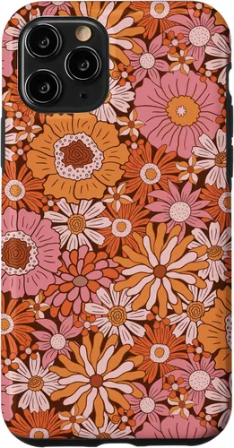 Vista 29 de Retro Flowers Meadow Floral Groovy 60s Pink Orange Brown Case for iPhone 17