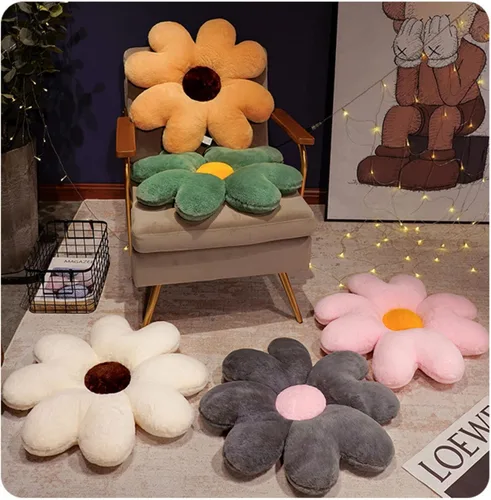 Vista 5 de Cojín de felpa con diseño de margaritas, cojín de flores, tapete lumbar para dormitorio, oficina, decoración del hogar y auto (17.7 pulgadas, verde)