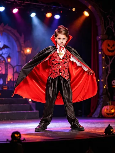 Vista 6 de Disfraz de vampiro para niños con capa, parte superior, pantalones, cuello, disfraz de vampiro para Halloween y carnaval