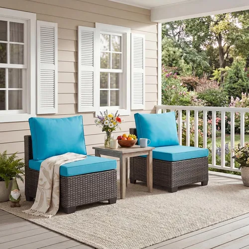 Vista 21 de ANJ Juego de muebles de mimbre para patio de 3 piezas, sofá modular de dos plazas con mesa de centro de cristal, juego de sofá de conversación