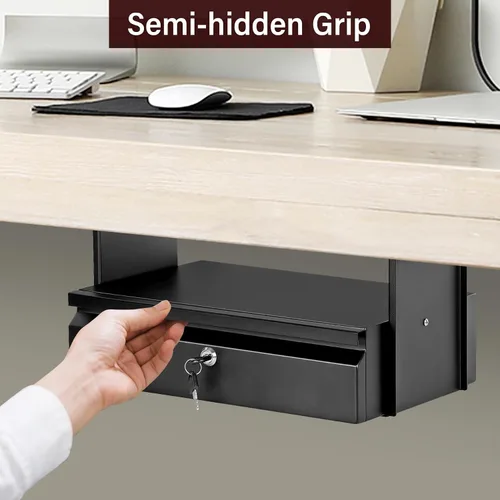 Vista 5 de Cajón para debajo del escritorio, 15.7 x 11.8 x 4.3 pulgadas Under Desk Pull Out Drawer with Lock and Keys, 4.3” & 7.5” Optional Bracket Height