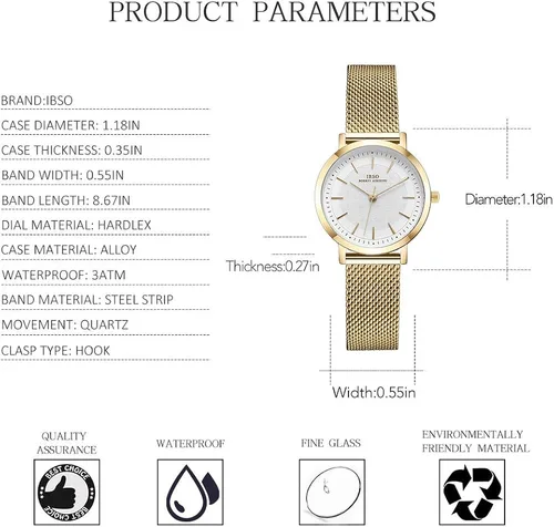 Vista 6 de Reloj de pulsera para mujer con correa de acero inoxidable de cuarzo a prueba de agua