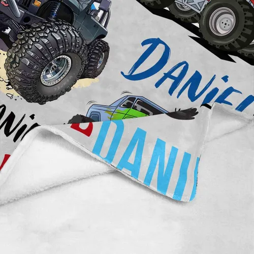 Vista 5 de Manta personalizada de camión para niños, manta personalizada para automóvil con nombre, manta suave de dibujos animados para regalo de Navidad