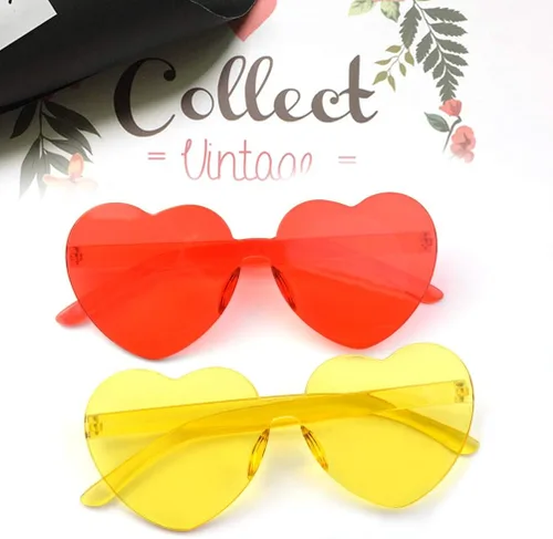 Vista 6 de Fengek 6 lentes de sol en forma de corazón, sin marco, transparentes, regalos de fiesta para niñas y mujeres