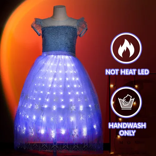Vista 4 de UPORPOR Light Up Princess Dress Halloween Costumes Girls Kid Toddler Clothes Christmas Elsa Outfit Vestido, Blue, 3-9 Years