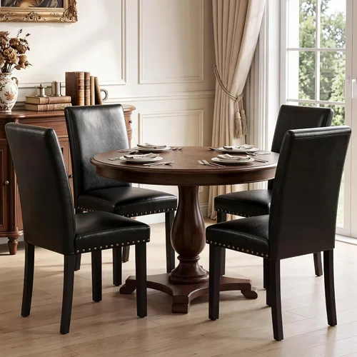 Vista 7 de LSSBOUGHT Sillas de comedor tapizadas con patas de madera maciza