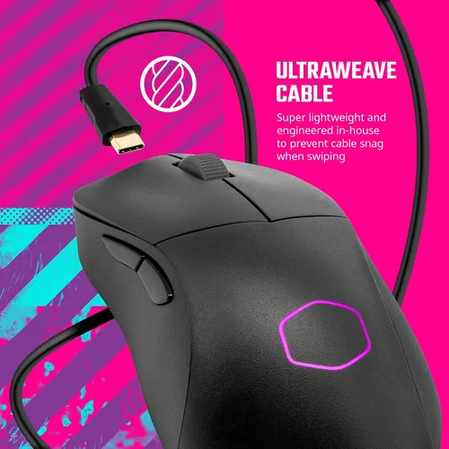 Vista 5 de Cooler Master MM731 - Ratón inalámbrico para juegos negro, ajustable de 19,000 DPI, palma, agarre de garra, 2.4 GHzBluetooth, sensor óptico PixArt