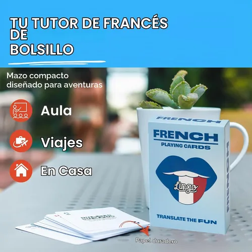 Vista 3 de Lingo French Playing Cards Regalo de la herencia francesa Amantes de la cultura y noche de juegos familiares 52 frases para viajes, fiestas