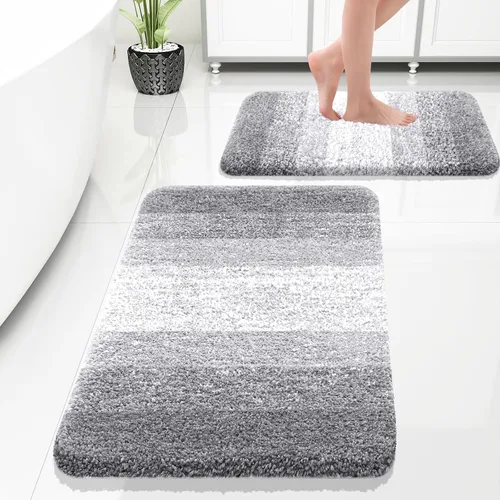 Vista 123 de OLANLY - Juego de tapetes para baño de 2 piezas, de microfibra, suaves y absorbentes, antideslizantes, lavables a máquina y para secadora, felpudos