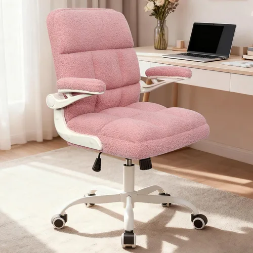 Vista 9 de Silla de oficina con ruedas, silla ergonómica para computadora de oficina en casa con reposabrazos abatibles, silla de escritorio ajustable