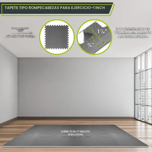 Vista 2 de ProsourceFit - Tapete para rompecabezas de ejercicio extra grueso de 1 pulgada, azulejos entrelazados de espuma EVA para protección y suelo 2-Gris