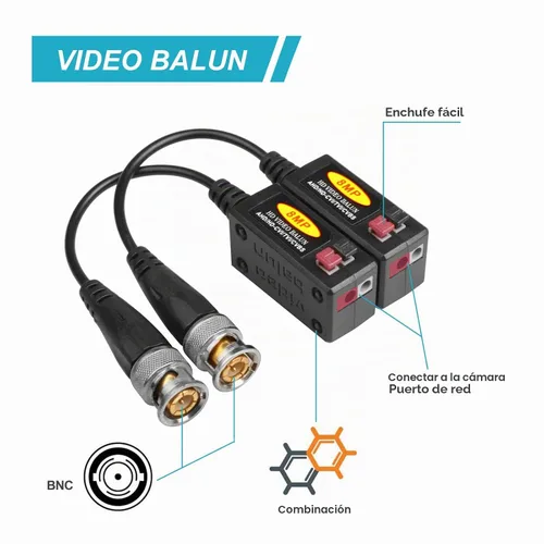 Vista 3 de 20 pares de balun video pasivo HD BNC para AHD/TVI/CVI/CVBS cámaras