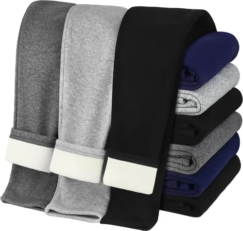 Vista 2 de Resinta Paquete de 3 leggings térmicos con forro polar de algodón para niñas, elásticos, cálidos, hasta el tobillo, para niñas