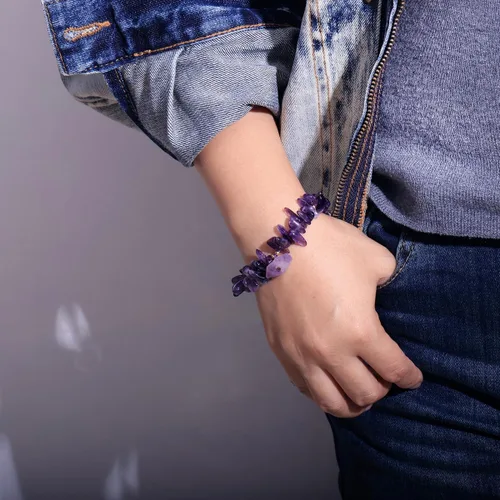 Vista 2 de Jewever Chip Reiki - Pulsera de cristal de cuarzo rosa con amatista cruda para mujer, cristales curativos y piedras preciosas para yoga, meditación