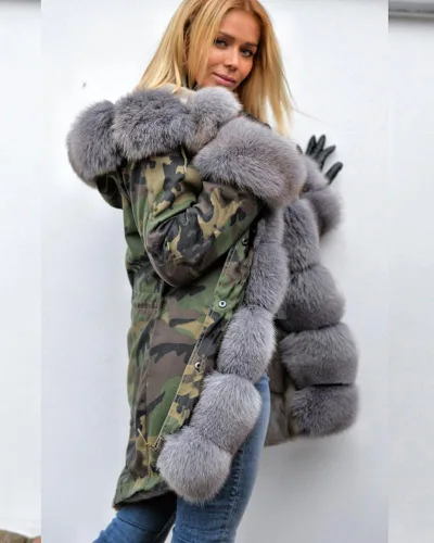 Vista 6 de Roiii Women Thicken Warm Winter Coat Hood Down Parka Faux Fur Outdoor Overcoat Long Jacket Outwear