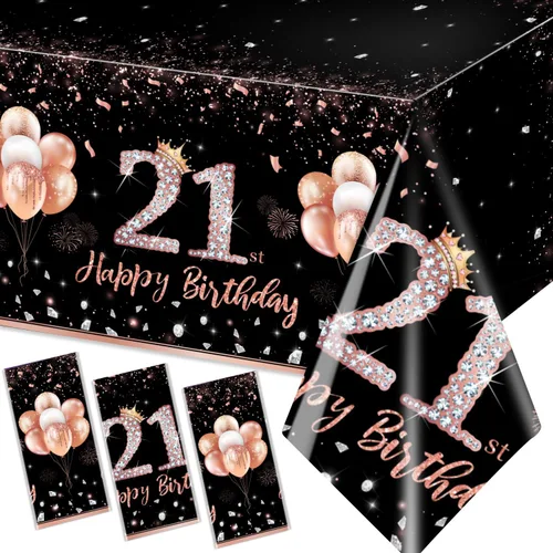 Vista 16 de GREHUMOR 3 manteles de fiesta de cumpleaños número 13 para niñas, color oro rosa, suministros de fiesta de cumpleaños de 13 años, cubierta de mesa