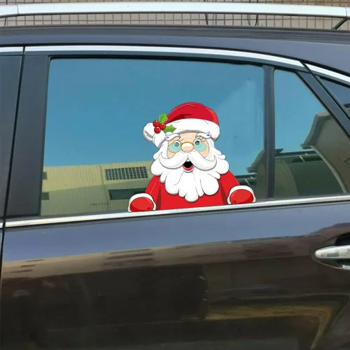Vista 6 de Pegatina Navideña de Papá Noel Asomado, Lindas Pegatinas de Venado y Muñeco de Nieve para Ventana, Adhesivos para Parachoques de Coche, Adornos