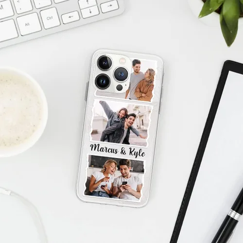 Vista 4 de CUBICER Fundas de teléfono personalizadas para parejas, texto transparente, a prueba de golpes, funda protectora de cumpleaños para mujeres Foto
