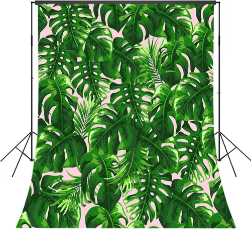 Vista 6 de Fondo de fotografía de plantas de hojas verdes primaverales de 3 x 5 pies, Monstera y hoja de palma sobre fondo beige para fotografía, fondo