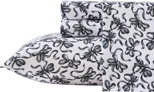 Vista 2 de Betsey Johnson - Juego de sábanas de tamaño individual, ropa de cama de microfibra con estampado Nerdy Teddies con sábana bajera de bolsillo