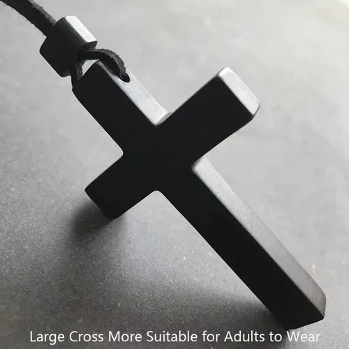 Vista 4 de Collares con colgante de cruz de madera natural para mujeres y hombres, sándalo hecho a mano, regalo de madera colgante de espejo retrovisor