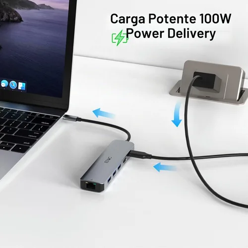 Vista 6 de Hub USB C, adaptador multipuerto USB C de JESWO con RJ45 Ethernet, 4K HDMI, 100 W PD, 3 puertos USB 3.0, base tipo C para laptop Thunderbolt 3