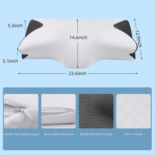 Vista 4 de Almohada cervical de espuma viscoelástica Almohada para dormir contra el dolor de cuello, almohada ergonómica reductora de presión para dormir