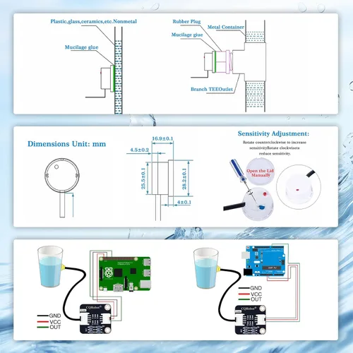 Vista 4 de Sensor de nivel de agua/líquido sin contacto compatible con Arduino, Raspberry Pi y otras placas base. para producción industrial, acuario, solución