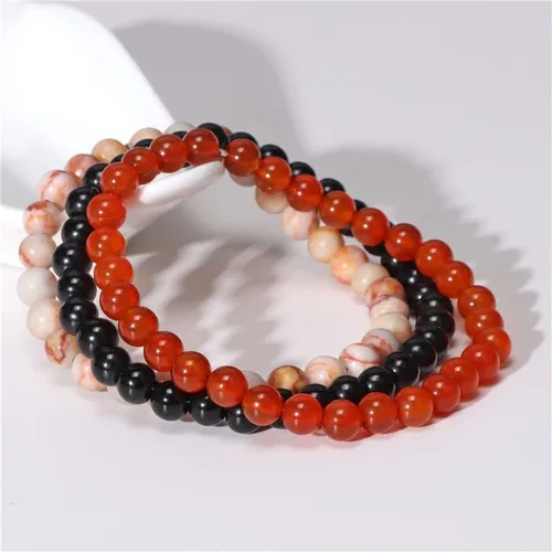 Vista 2 de Caiyao 3 pulseras de cuentas de piedras semipreciosas naturales de 0.315 pulgadas para mujeres y hombres, pulsera de piedra de Reiki de cristal