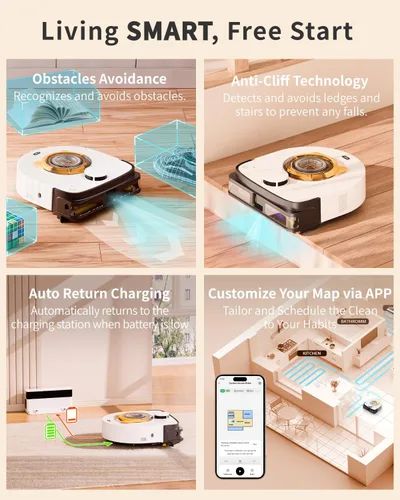 Vista 5 de UBPET Robot aspirador con succión ultra fuerte de 22,000 Pa, robot aspirador automático para pelo de mascotas y alfombras, limpieza sin enredos