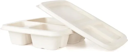 Vista 3 de Aakriti - Bagazo natural 100% compostable, fibra de caña de azúcar, biodegradable, resistente, sin blanquear para almuerzo, cena, platos de fiesta