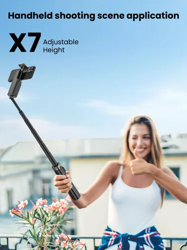 Vista 4 de AOCHUAN Trípode de seguimiento automático de rostros, con control de gestos para iPhone, poste extensible, palo selfie giratorio de 360°, control