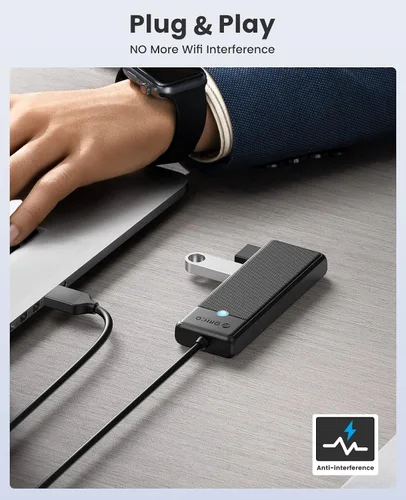 Vista 5 de ORICO Concentrador USB 3.0, concentrador USB de 4 puertos con cable de 3.3 pies, ultrafino USB-Splitter para portátil MacBook Pro, iMac, Surface