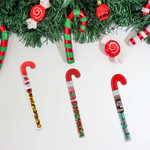 Vista 2 de Snackivore Mini Snickers - Tubo de bastón de caramelo, tubo de bastón de caramelo relleno de Skittles de Navidad y tubo de bastón de caramelo