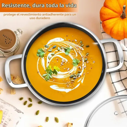 Vista 6 de DELARLO Olla de acero inoxidable de tres capas, ollas antiadherentes de 5 cuartos, listas para inducción, ollas de cocina con tapas, olla apta