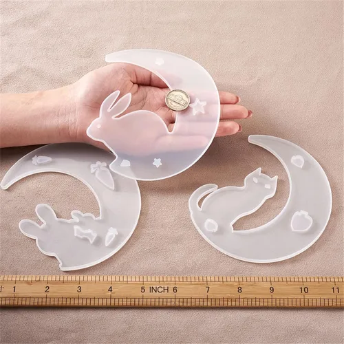 Vista 4 de Craftdady 8 moldes de silicona de luna creciente para animales, conejo, delfín, gato, ardilla, caballo, caballito de mar, moldes de fundición