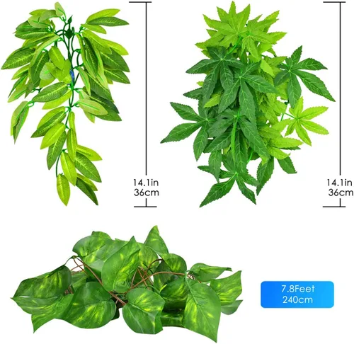 Vista 2 de KATUMO Plantas de reptiles, 3 plantas colgantes de anfibios con ventosa para lagartos, geckos, dragones barbudos, serpientes, cangrejos ermitaños