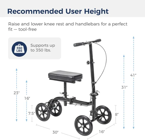 Vista 7 de Drive Medical Patinete de rodilla plegable orientable y patín de pierna, negro Steerable Design Folds Flat for Easy Storage and Transport While