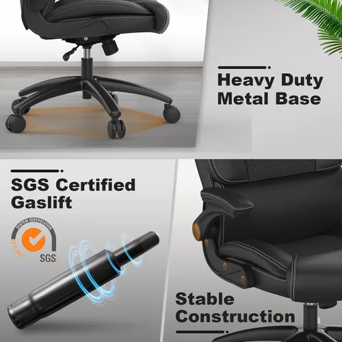Vista 7 de Youhauchair Silla de oficina ergonómica grande y alta, silla de escritorio ejecutiva de piel sintética de 500 libras con soporte lumbar