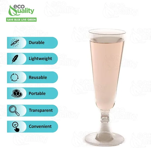 Vista 2 de Copas de champán de plástico de 5 onzas – Plástico duro desechable de plástico transparente como flautas – Copas de champán sin BPA para tostadas