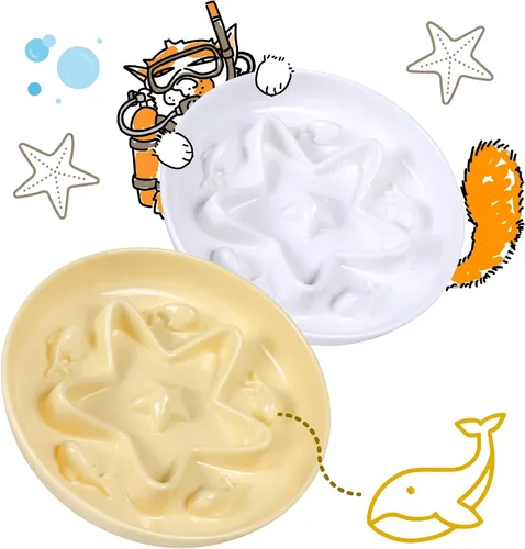 Vista 18 de Cuenco de alimentación lenta para gatos, de melamina, apto para bigotes, para comer lentamente, alimentos húmedos y secos, apto para lavavajillas